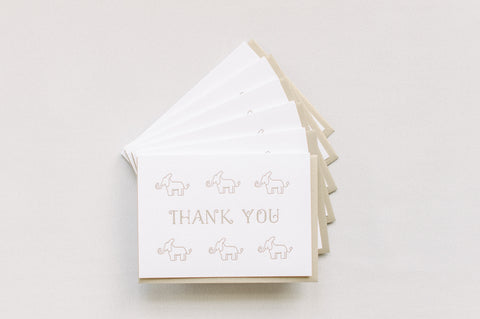 Letterpress Elephant Thank You - Boxed Set of Six